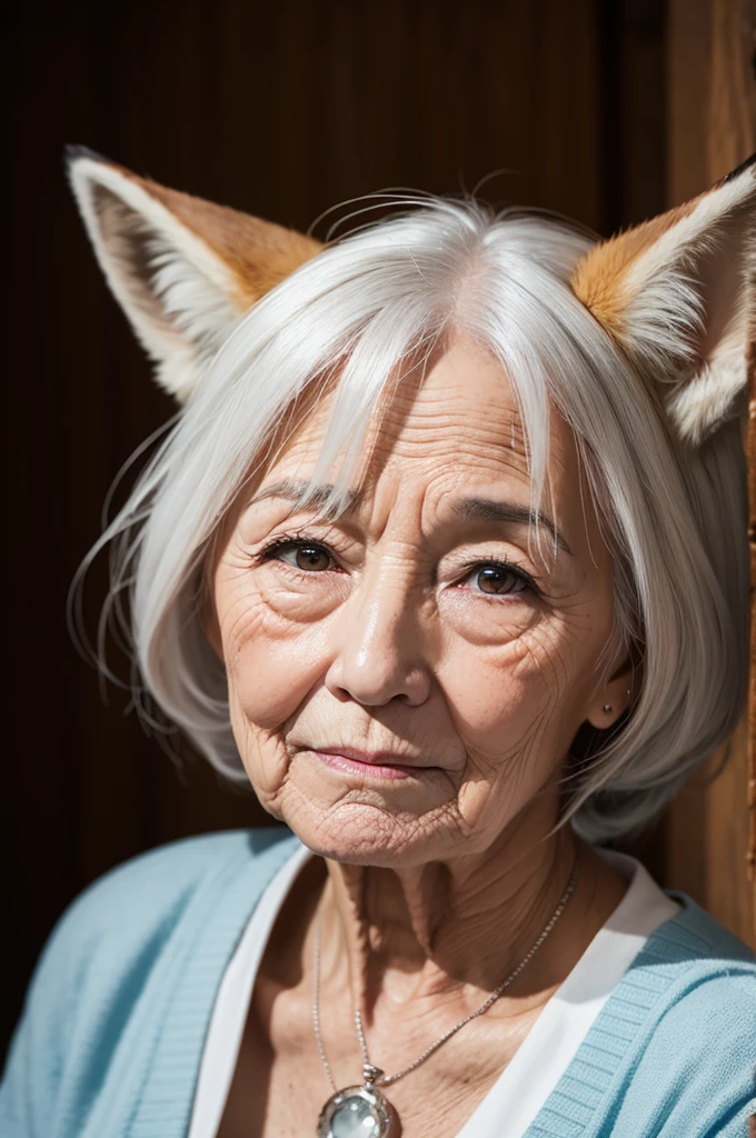 Elderly woman with a fox face