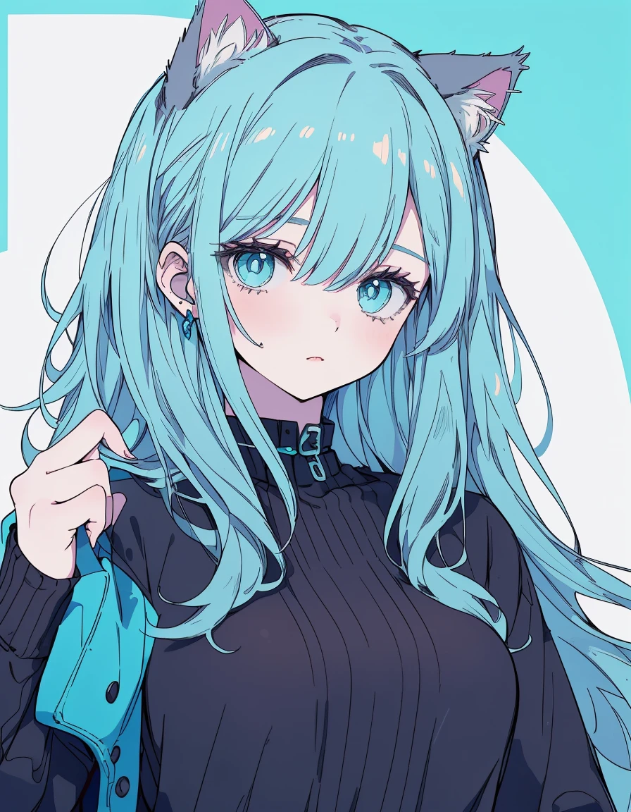 city girl, gothic Lorita, jitome, wince, ((masterpiece, best quality:1.5)), ((Beautiful detailed cat aqua eyes:1.2)), cat ears, pale skin, medium breasts, beautiful hands, beautiful fingers, EasyNegative