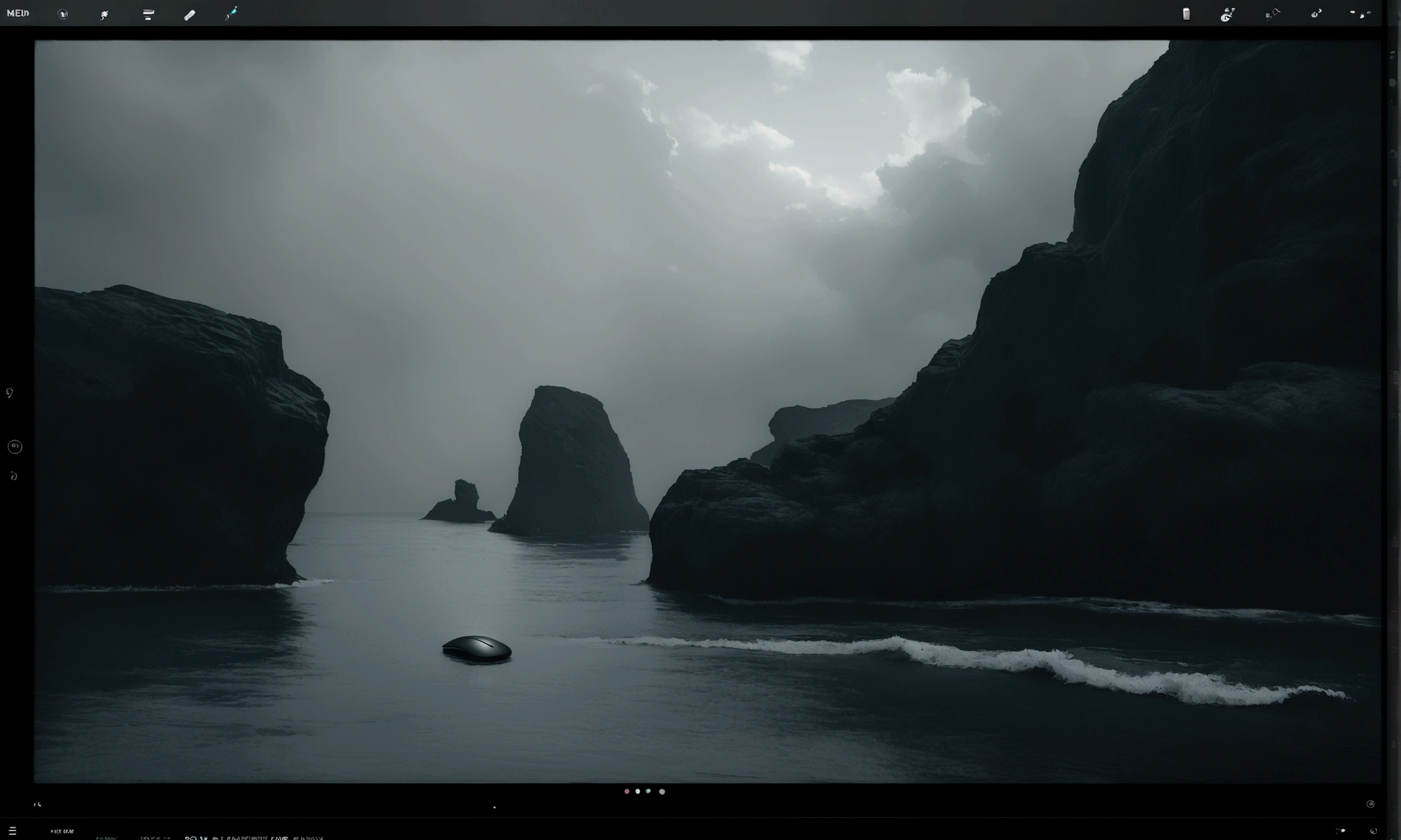 a hand hovering over a computer mouse,a computer screen displaying an art subscription page,detailed visuals,serene ocean scene,dramatic lighting,cinematic composition,muted color palette,photorealistic,highly detailed,masterpiece,best quality,8k,HDR,physically-based rendering,professional