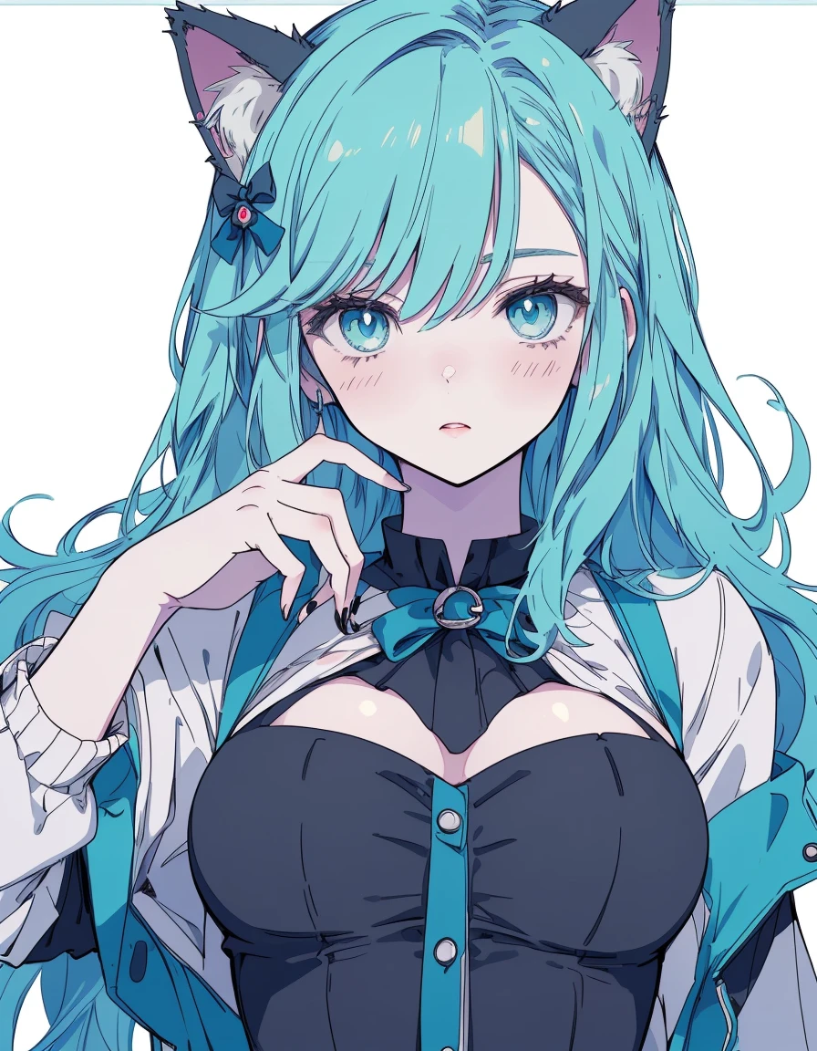 city girl, gothic Lorita, jitome, wince, ((masterpiece, best quality:1.5)), ((Beautiful detailed cat aqua eyes:1.2)), cat ears, pale skin, medium breasts, beautiful hands, beautiful fingers, EasyNegative