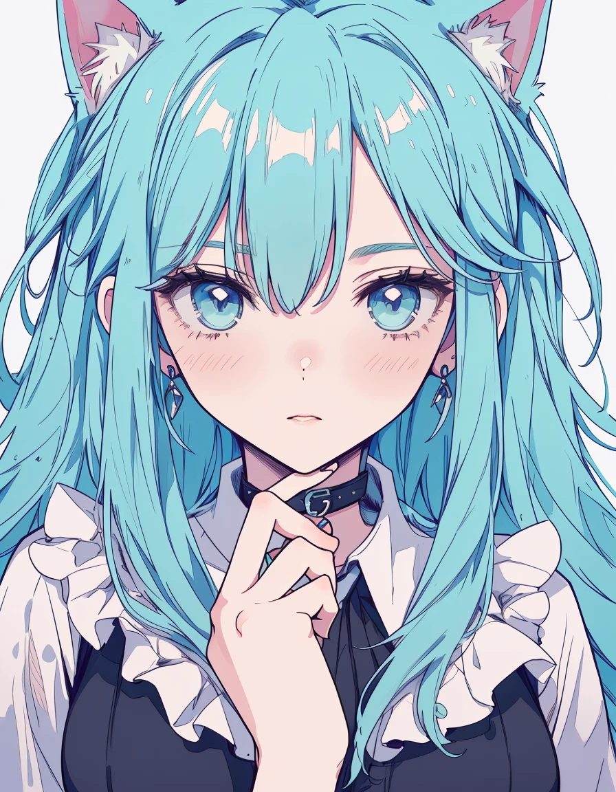 city girl, gothic Lorita, jitome, wince, ((masterpiece, best quality:1.5)), ((Beautiful detailed cat aqua eyes:1.2)), cat ears, pale skin, medium breasts, beautiful hands, beautiful fingers, EasyNegative