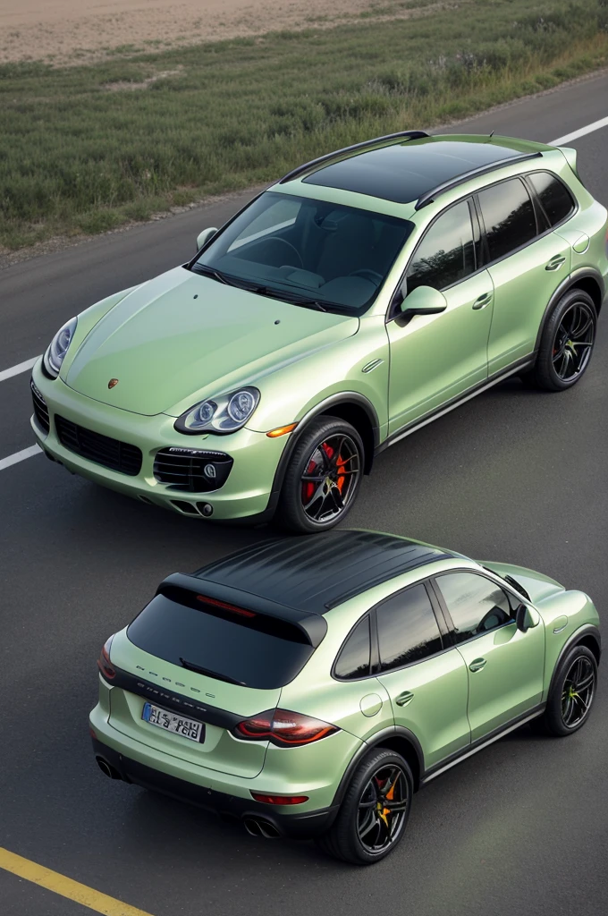 A 2010 Porsche Cayenne with lime green brake calipers 