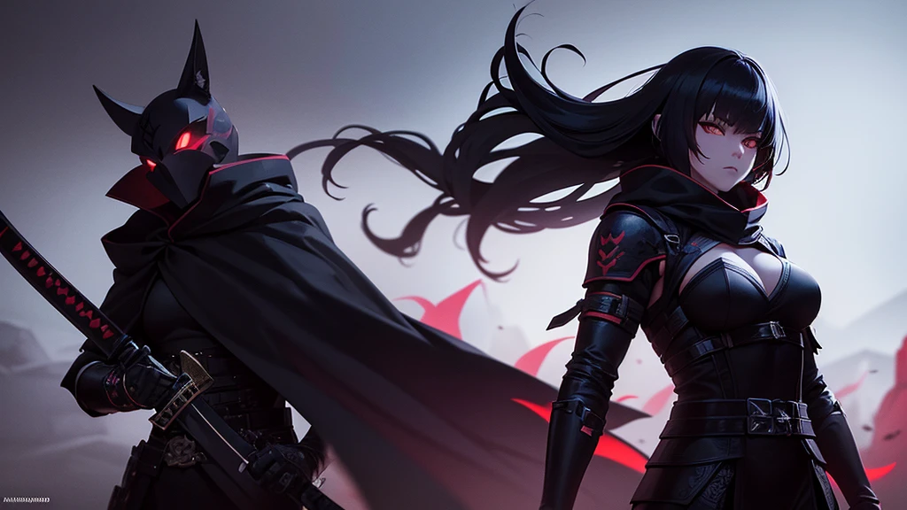a solo shadow warrior anime, 1girl, warrior, katana, cloak, mask, mysterious, stealth, high contrast, dramatic lighting, cinematic, dark fantasy, moody atmosphere, vibrant colors, intricate details, digital painting, artstation, concept art, hyperrealistic, 8k, best quality, intricate details, masterpiece with shadow elemet background