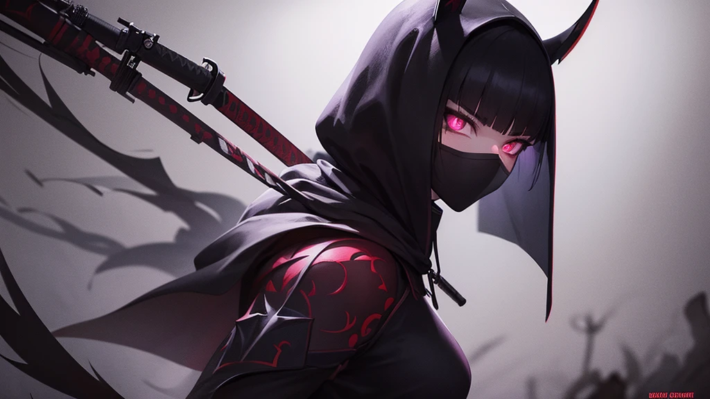 a solo shadow warrior anime, 1girl, warrior, katana, cloak, mask, mysterious, stealth, high contrast, dramatic lighting, cinematic, dark fantasy, moody atmosphere, vibrant colors, intricate details, digital painting, artstation, concept art, hyperrealistic, 8k, best quality, intricate details, masterpiece with shadow elemet background