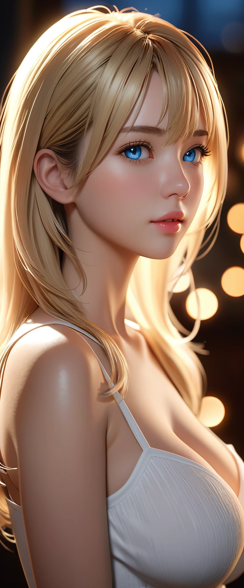 best quality, masterpiece, High resolution, portrait, actual, blue eyes, blond, Large Breasts, 8K resolution, high qualityCG, Beautiful CG, Soft Light, The Tyndall effect, lifelike, two-tone lighting, Side lighting, (HD Skin:1.2), 8K超高清, high quality, Volumetric lighting, confess, photography, 超High resolution, 8K, Bokeh, Shallow depth of field