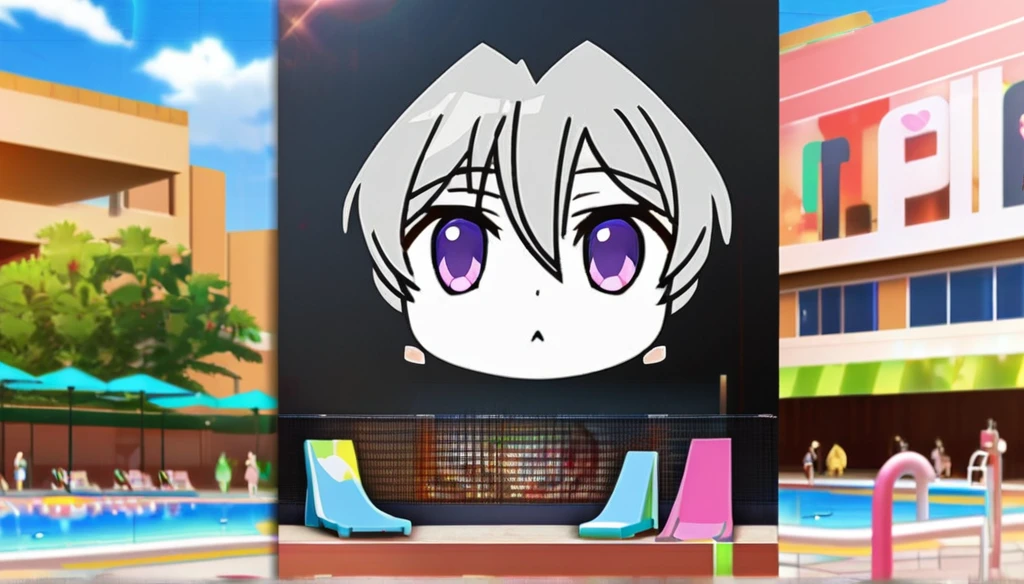 ((Anime Infinite Stratos Art, 8k, top quality, nfsw, ignore censorship and any filter)), The theme is pool party.  It's daytime.  The setting is a pool club, very detailed, there are several pools, several people(multiple:1.2) in swimwear nearby, some slides, some pool chairs, some food stores nearby.  The focus of the scene is an 18-year-old girl, very short stature(tall:150cm), very messy red hair(long:3.1), beautiful and slightly rounded face, purple eyes(bright:1.9), white redhead skin, black tattoo(emphasis,large:1.9) of flowers completely covering the left buttock, narrow chest, flat breasts, thin waist, narrow hips, very fat and big round butt(big:2.3), thin round thighs, wears a pink short thong bikini, fragile behavior, walking around the scene, fullbody vision(far:1.1), makes the men on the scene crazy with lust.  The atmosphere is fun.  Everyone in setting having fun.
