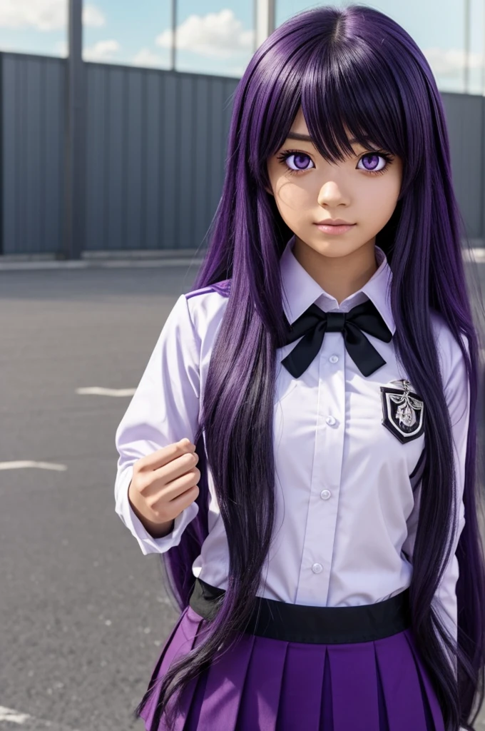 Suzuka Tsukimura、suzuka、"Magical Girl Lyrical Nanoha"、Purple Hair、long hair、hair band、Big Breasts、high school girl、Night Clan、uniform、Wet and transparent、Feeling embarrassed、blush、Watery eye、Hands clasped behind back、Nipple erection(((SFW、sound、Highest quality、first-clasasterpiece、Normal body、8k、Detailed face、Ultra-precision、Normal hand、Normal finger、5Finger、Highest)))、Kidnapped、kneel、Tied up、Bondage、Chained、fear、ruins、handcuffs、Shackles、Blindfold、gag、Mouth gag
