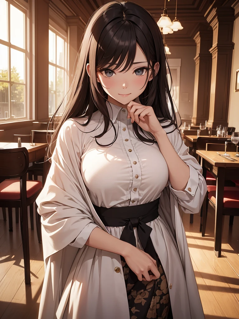 (masterpiece、top-quality、hight resolution), A meeting scene set up through a dating site. The protagonist is surprised to see a kind and elegant married woman approaching him. She is dressed in fine, sophisticated clothing, smiles warmly, and addresses the protagonist using her dating site username. They are in a cozy café or park. There is a sense of unexpectedness and the awkwardness of being about to be raped by this person. nsfw