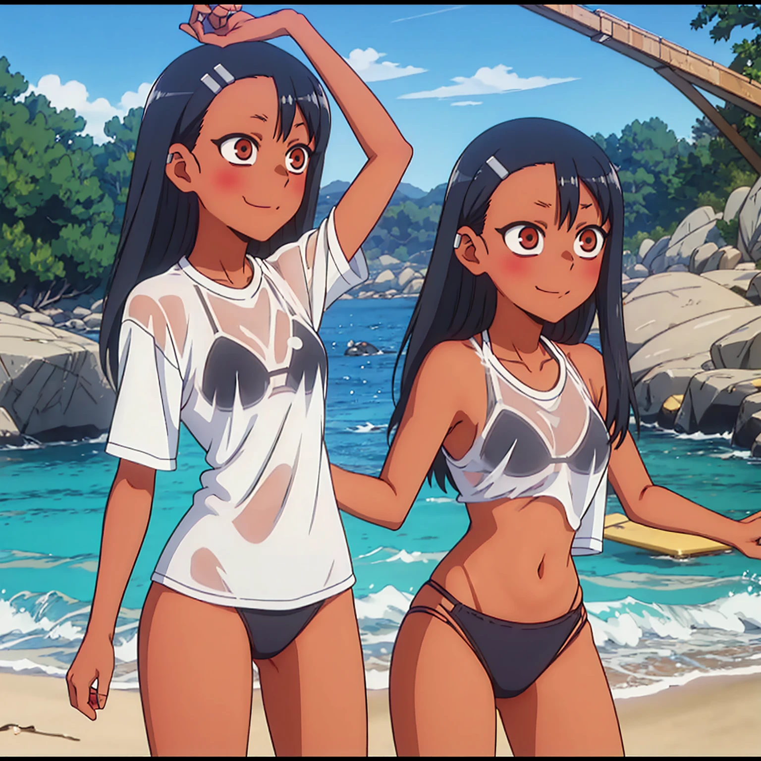 Naked Nessa and nagatoro on a beach