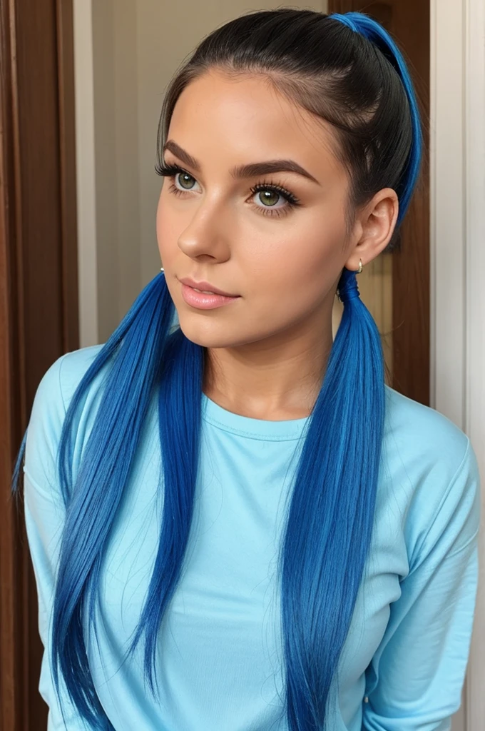 Adult girl Have long Blue slimed pony tails