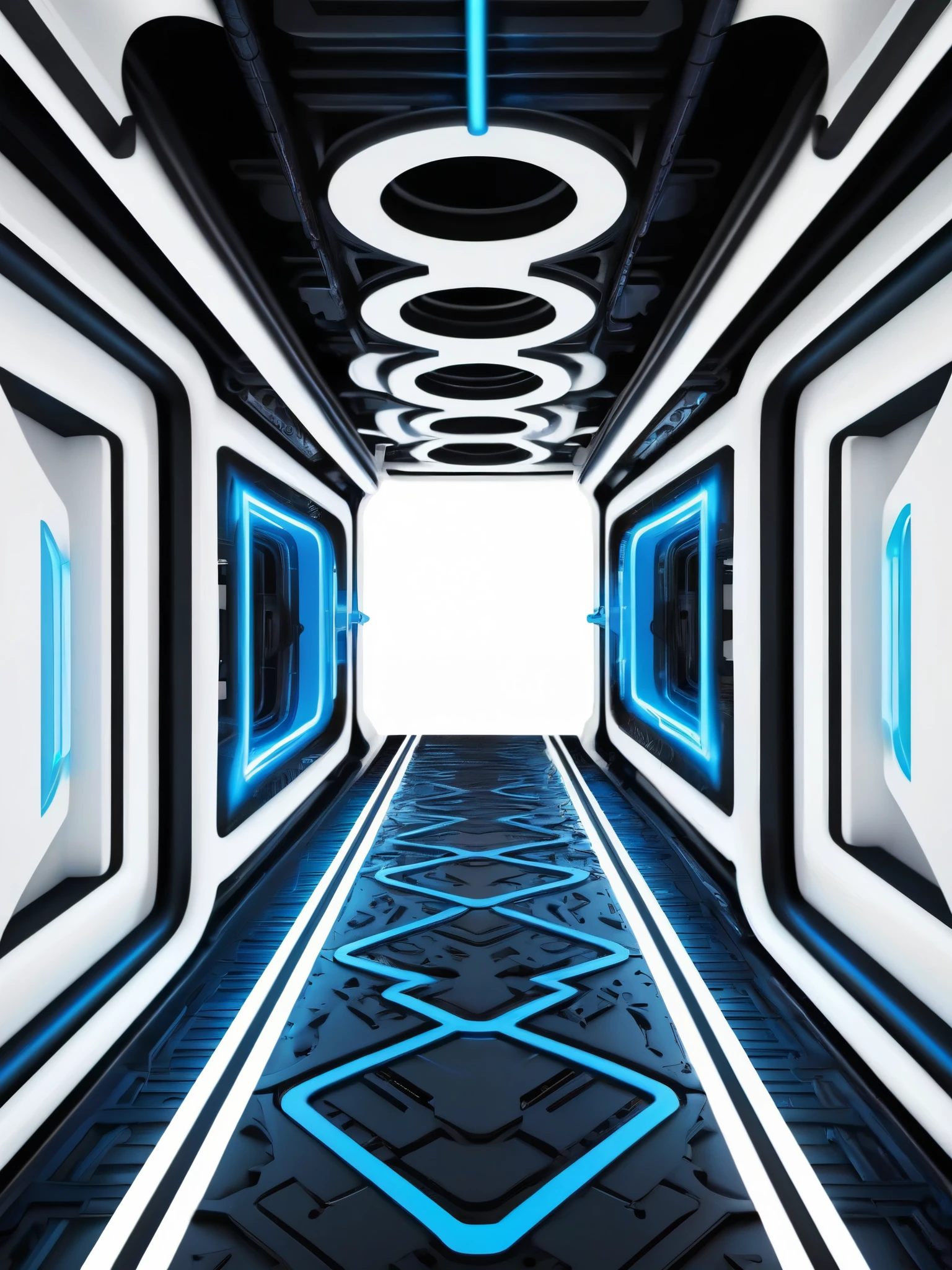 tunel, infernal themed futuristic background image, cables hell neon, symmetrical image, hell, White wall, negro, blue