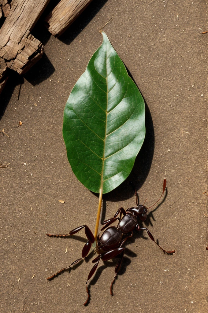 An ant holding a leaf and create a name ant , how image look lake a brand logo