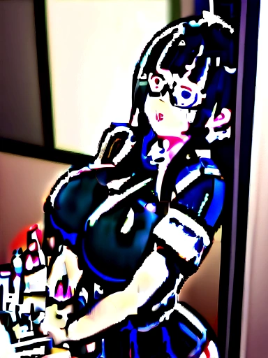 One girl,Black Hair,blue eyes,Fine grain, Tight shirt,,Glasses,mini skirt,School corridor,Armband ,Wide Hips,Huge breasts、Handjob、Men surround women、Bukkake