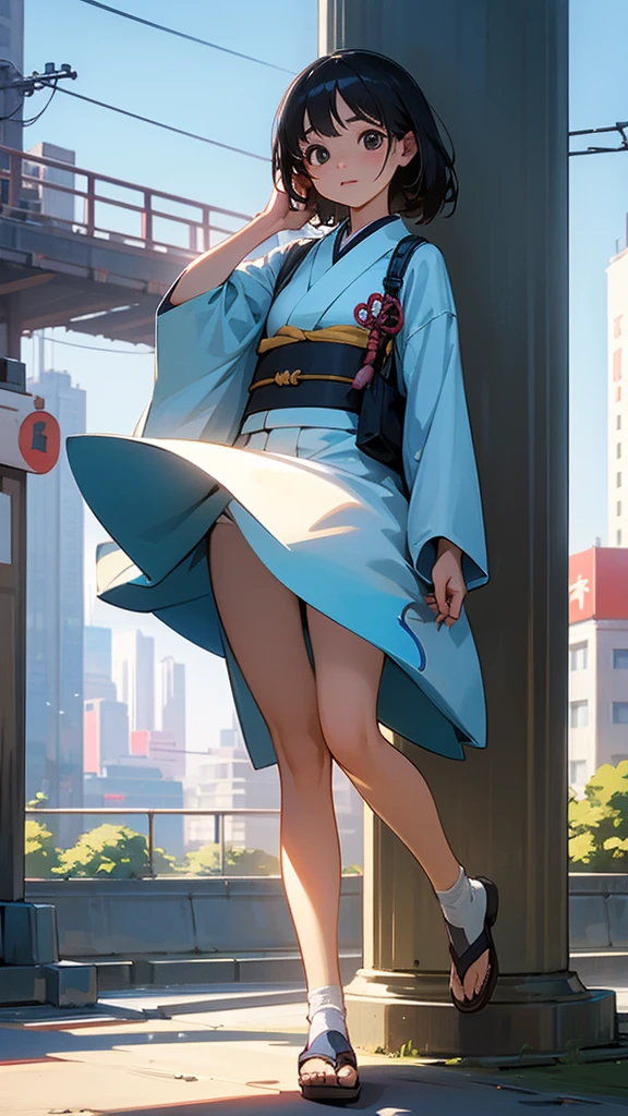 photograph , 16K , Live action , hyper realistic , best quality , Full body. Realistic in detail , Background is the city. Nice weather. Young Japanese woman. Cute. Big eyes.