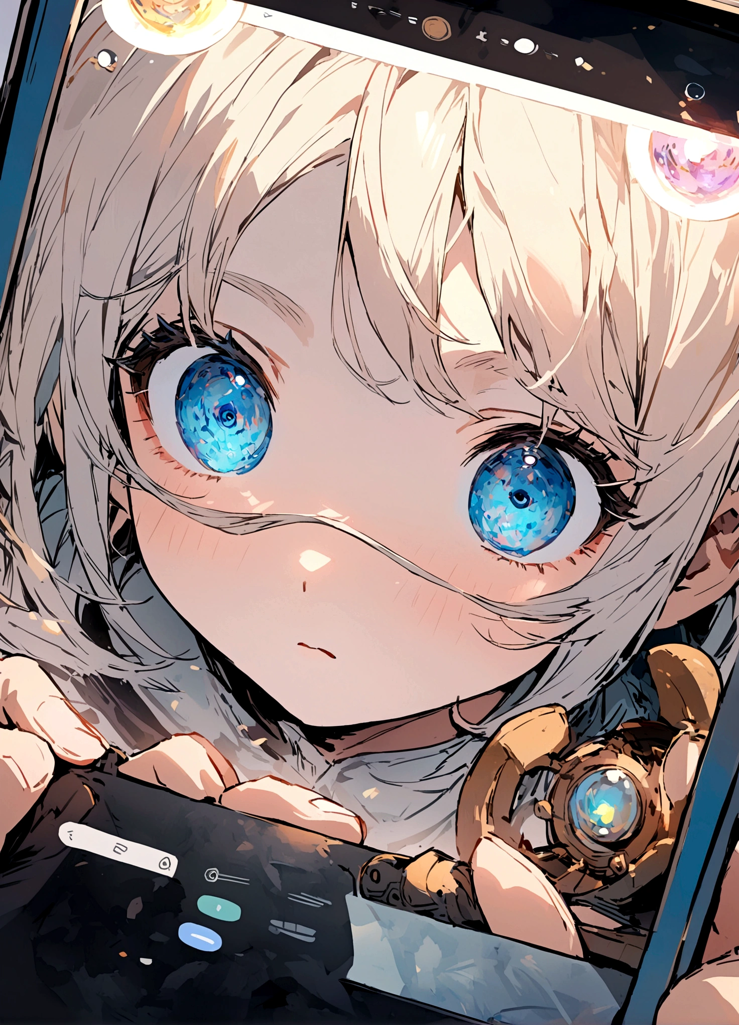 A close-up of the protagonist's eyes widening as they discover a new tool on the website.