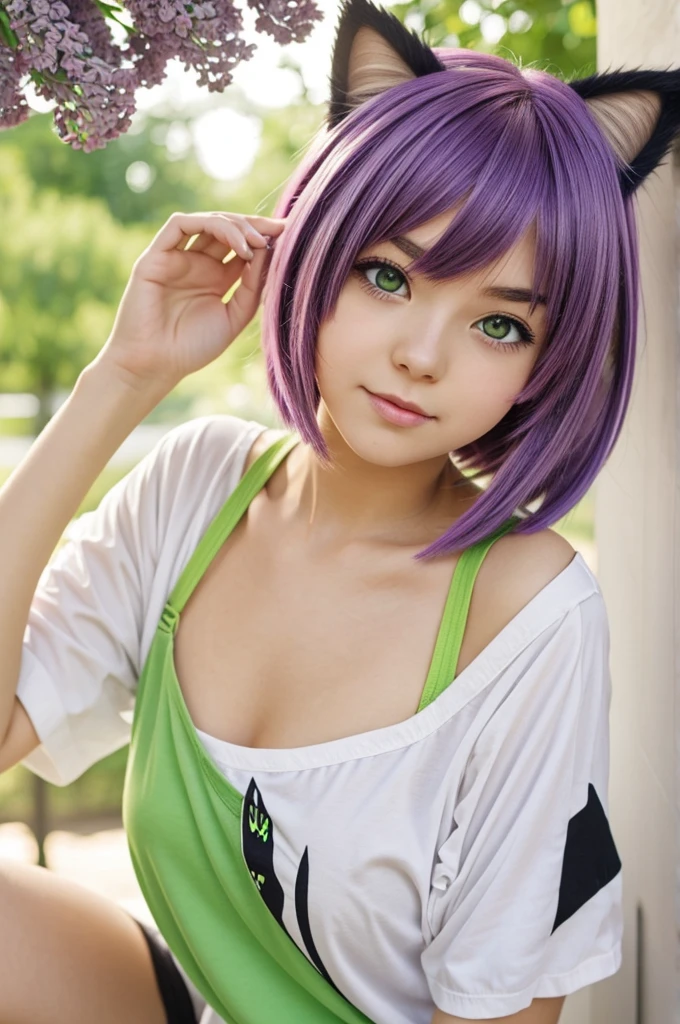 (8k), (highest quality), (Best details)night、Heavy Rain、Heavy Rainのテントの中で眠るかわいいフランス人の少女、Completely naked、Tattoo、Purple Hair、Green Eyes、lamp、Holding a stuffed rabbit、Nipples、Nipples、