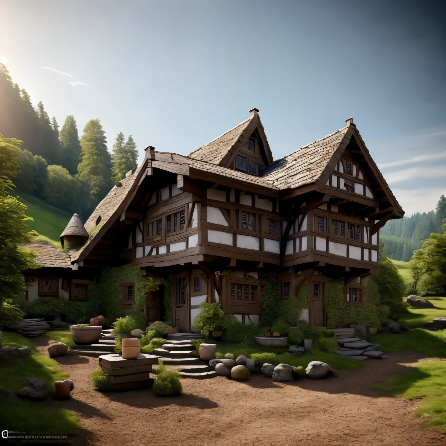 (masterpiece:1.2), (Highest quality,:1.2), 8K, High resolution, Super detailed, ((Realistic)), Perfect Anatomy, Professional Light, Cinema Lighting, Fashion Photography, Ambient Lighting,Realistic medieval small village, Dark fantasy, Epi C Photo