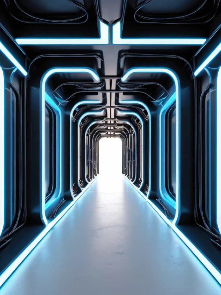 tunel, infernal themed futuristic background image, cables hell neon, symmetrical image, hell, White wall, negro, blue, wall in the background