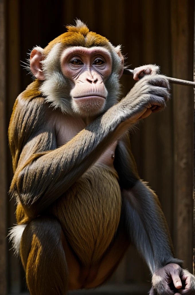Monkey cartoon with strong hand and tail