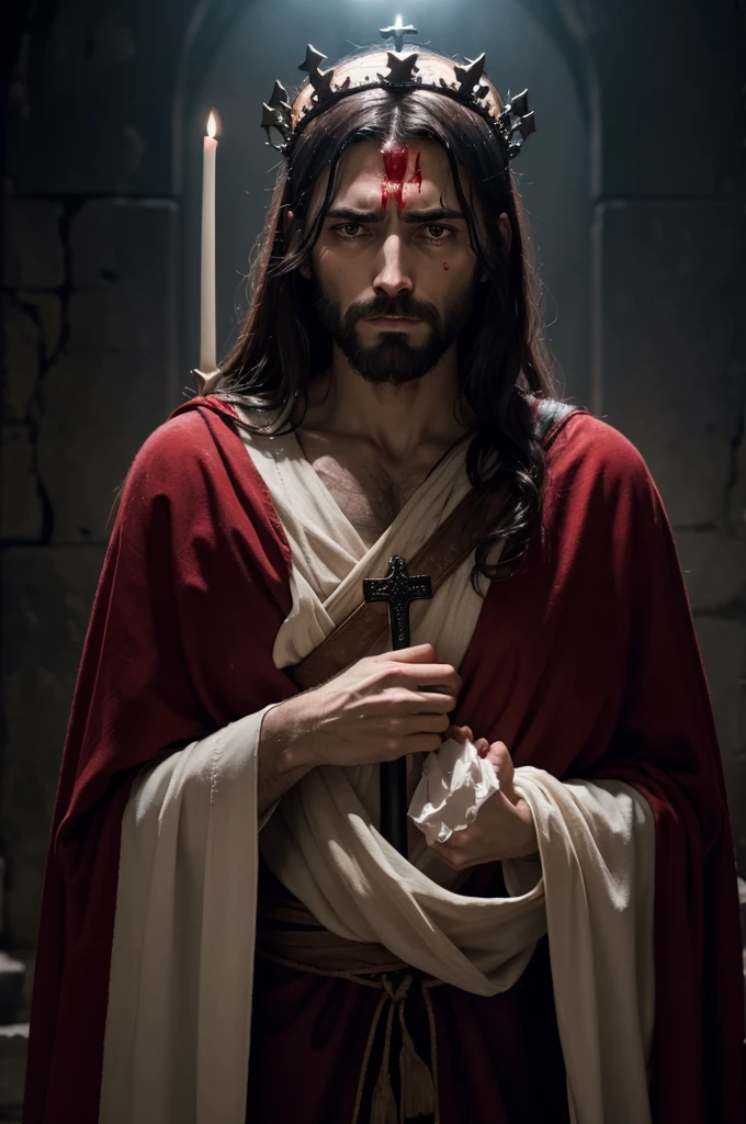 Jesus Christ with crown of thorns dripping blood 8k resolution 