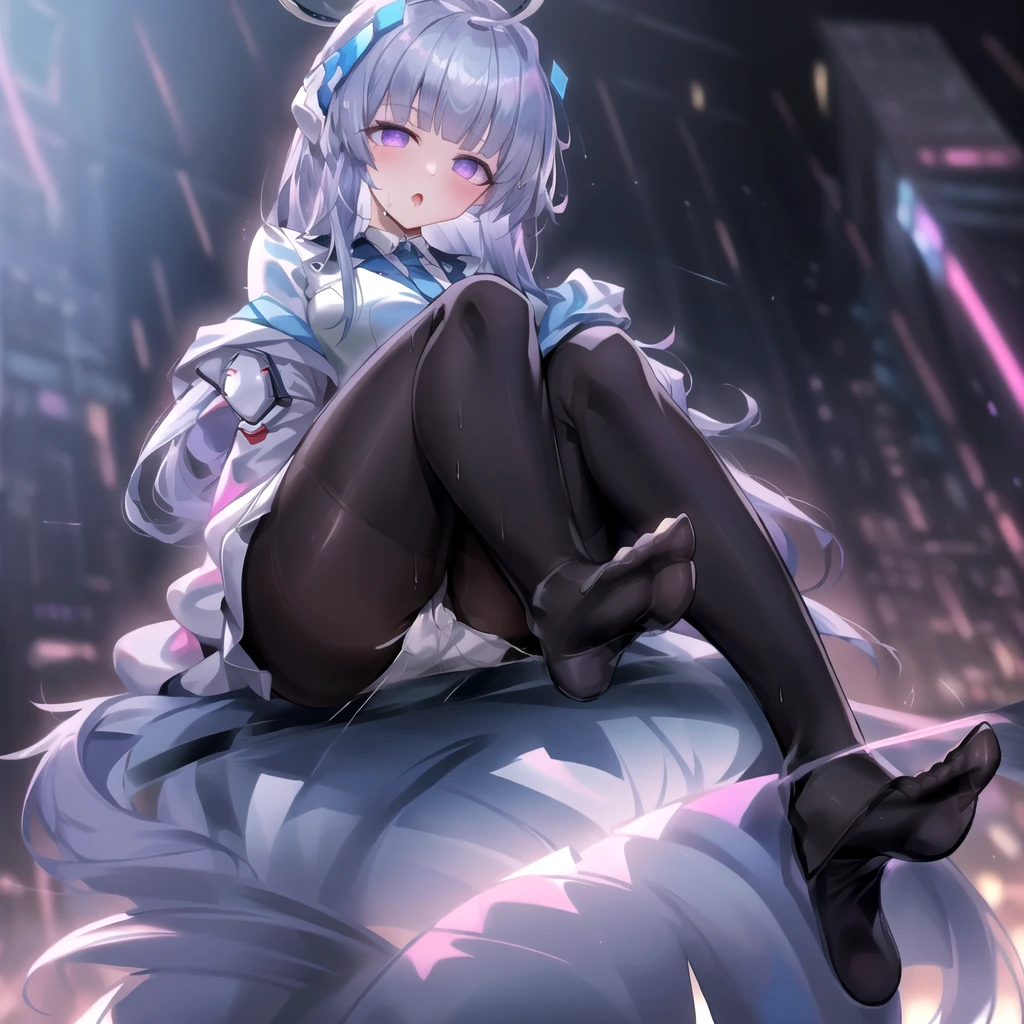 (masterpiece:1), (Absurd:1), (Highest quality:1), (Super detailed:1),(Best Shadow:0.7)(Processing wool), Perfect Anatomy, One Girl, alone, just, just-衣装, Hello, Grey Hair, Purple eyes, Blunt bangs, , , , (masterpiece),(Highest quality),(Very detailed),(Best illustrations),(Best Shadow),(Absurd),(Detailed Background),(so beautiful), ,(Very detailed),(Best illustrations),(Best Shadow),(Absurd),(Detailed Background),(so beautiful)noa-outfit, One Girl, alone, Big Breasts, Long Hair, , , , , empty eyes, blank eyes, , , , Heart-shaped pupils, , shiny skin, Wet, , , Roll your eyes, , The pupils constrict, night, , , , , Open your mouth carelessly, , , , , , saliva trail , , , , , , Pink Neon Lights, , , Beautiful nipples, , Mysterious glow, orgasm, ahegao, rolling eyes, cross-eyed, , , , , , ushio noa, , , arched back, , Halo, , , Dead, Expressionless, , Sex slave, silver long hair, White jacket, White collared shirt, White suit, Blue tie, , White Skirt, pantyhose, High heels, Untucked shirt, (Foot fetish),