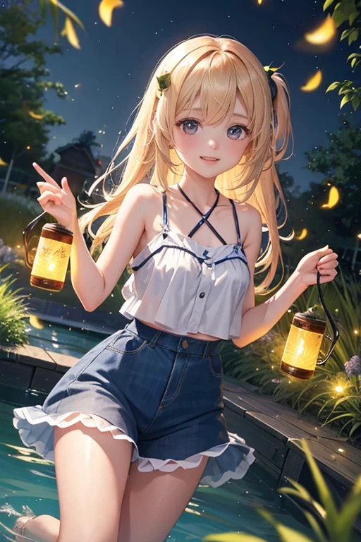 8K,Summer evening、Fireflies dancing in the stream