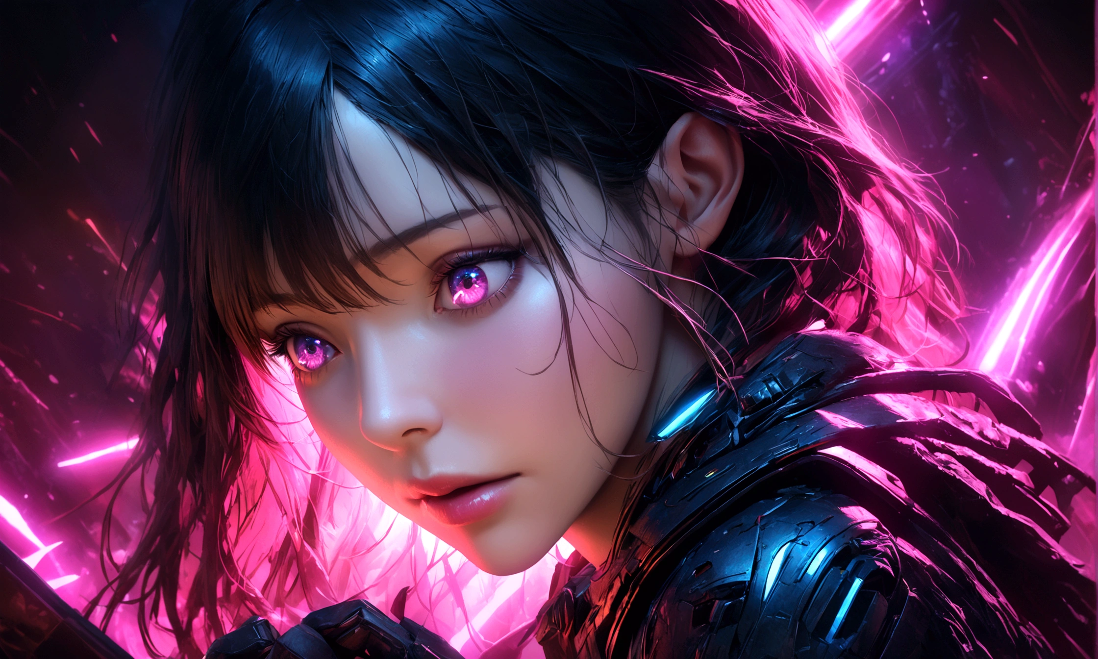 a close-up of a woman's widening eyes, detailed eyes, beautiful detailed iris, expressive eyes, discovering a new tool on a digital interface, high-tech user interface, futuristic technology, cinematic lighting, dramatic lighting, cinematic composition, photorealistic, 8k, best quality, extremely detailed, intricate detail, hyper realistic, vivid colors, stunning colors, dramatic lighting, cinematic mood
