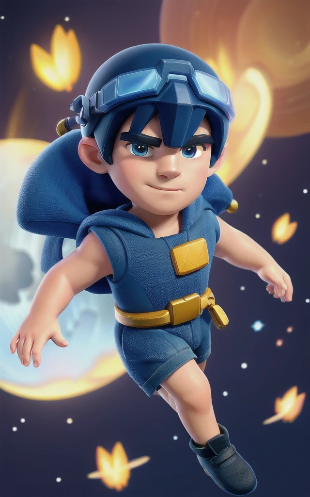 a cartoon boy flying in galaxy