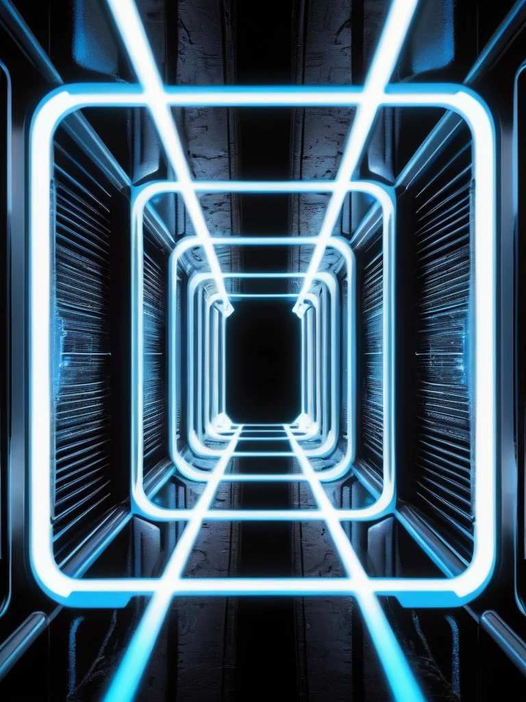tunel, infernal themed futuristic background image, cables hell neon, symmetrical image, hell, White wall, negro, blue