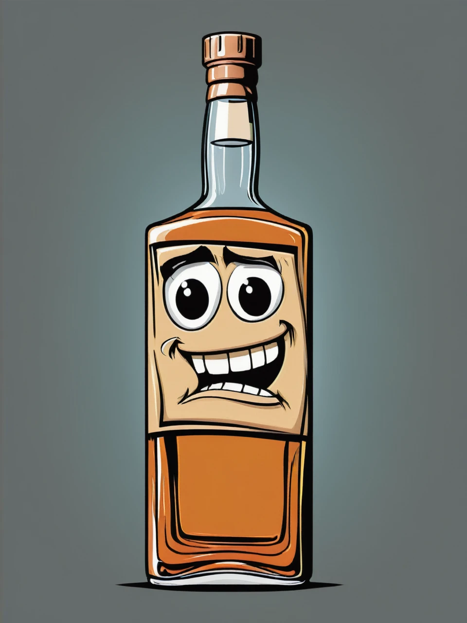 Vector illustration of a humanoid whisky bottle, comic-Stil