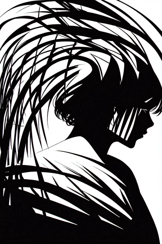 create a girl silhouette in black color spiting, white background