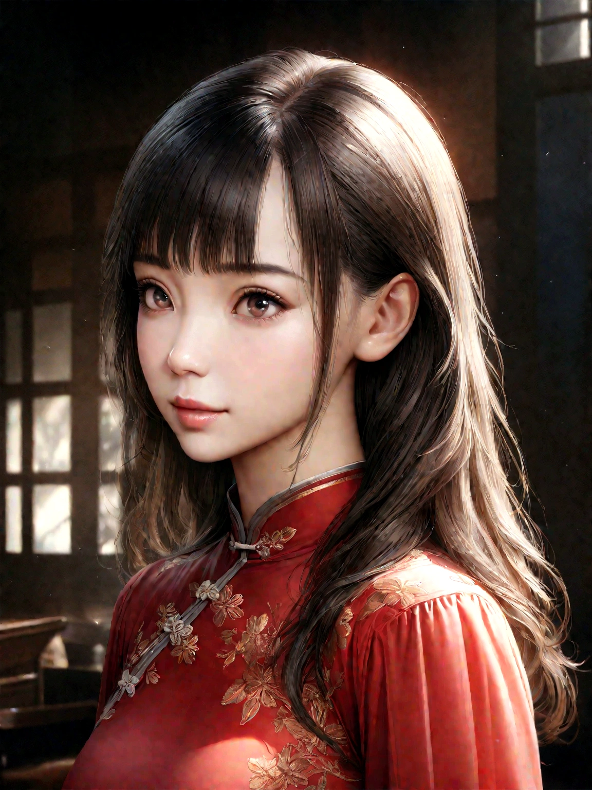 ultra-realistic 8k, CG, Flawless, Cute expression, Intricate details, 18-year-old girl wearing chiffon cheongsam, best quality, Realistic photos