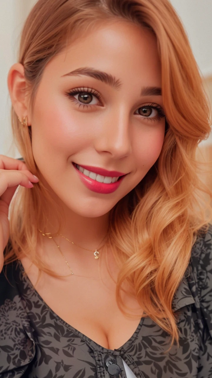 1. A woman with long, curled brown hair and a soft touch to her pel turns towards the viewer, flashing a warm smile. Occasional businesswoman attire, a light brown jacket, and a realistic setting in an elegant restaurant complete the scene in this 8k super realistic and highly detailed image.

2. An adult woman with long, wavy brown hair and a pel soft to the touch gazes back at the camera with her brown eyes sparkling and a faint smile playing on her lips. Her business-style clothes – a light brown jacket – add an air of sophistication to the realistic photo taken in a stylish restaurant setting.