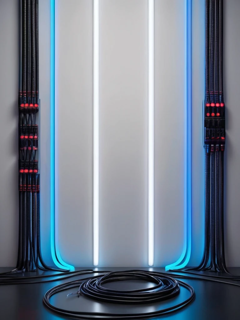 pared, Futuristic background image with hell theme., cables hell neon, hell, White wall, negro, Blue, techno music production studio