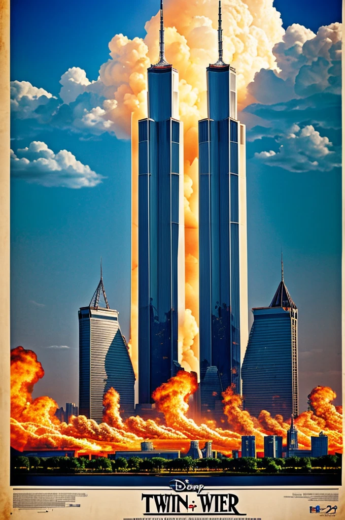 Disney style poster about the twin towers