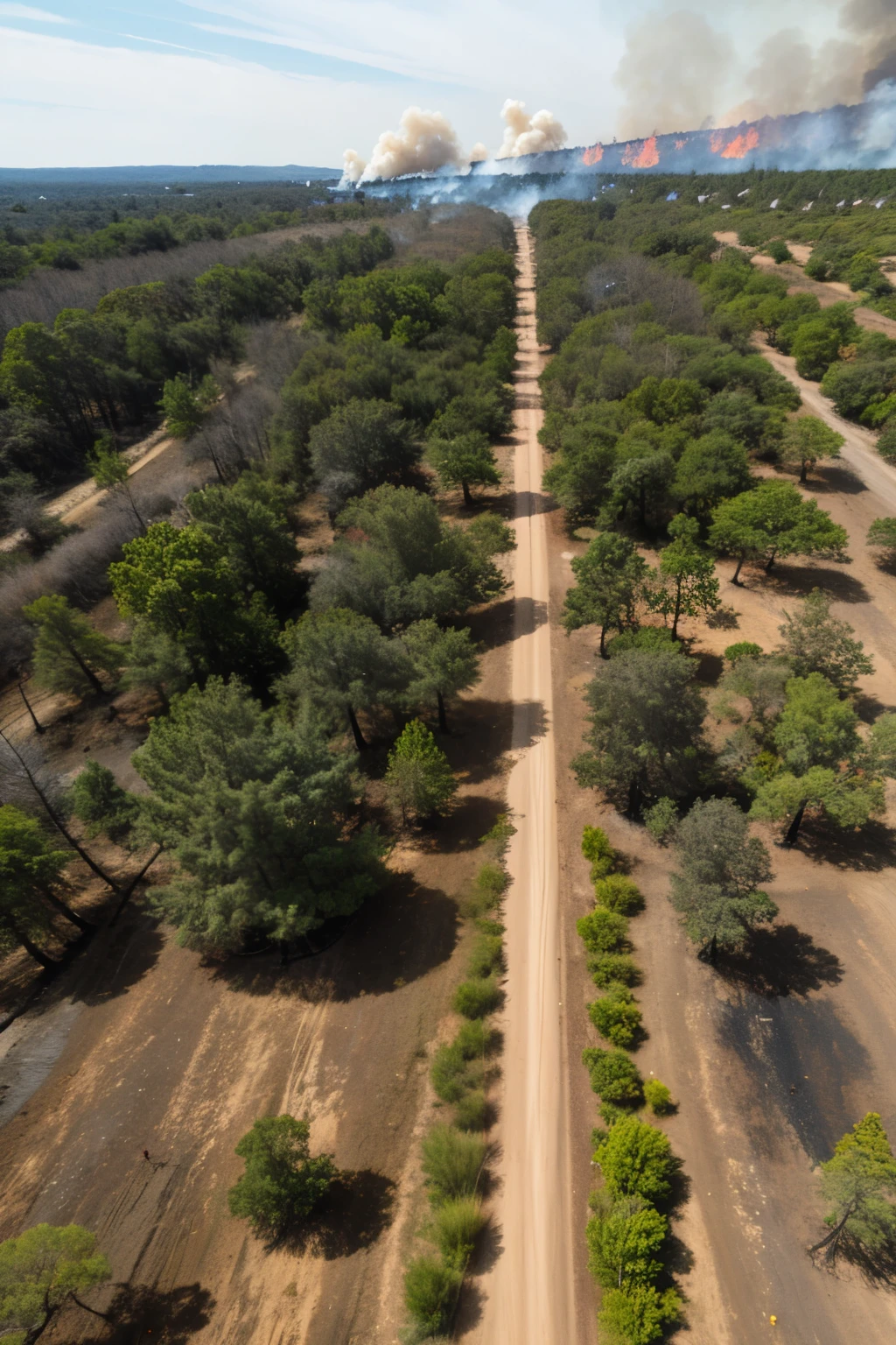 Drone against forest fire in a vacant lot and with a colony