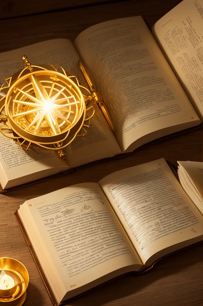imagine and create an open golden bible being illuminated by a light that comes from sima, in a nature environment that transmits peace
