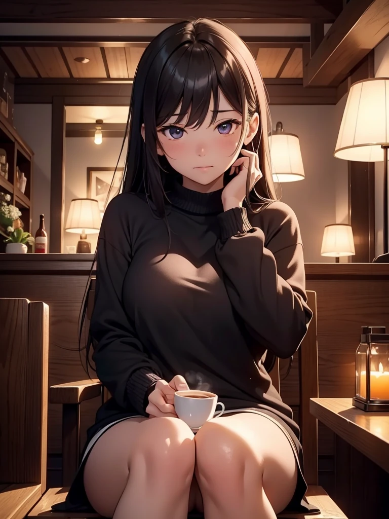 (masterpiece、top-quality、hight resolution、Unity 8k Wallpaper、extremely details CG:1), In a cozy café, the protagonist is sitting across from a calm and elegant married woman he met on a dating site. In the middle of the conversation, her mood changes a little. She leans forward a little and whispers to the protagonist with eyes that are a mixture of lust and warmth. You can do it," she says. We can go to a love hotel." The atmosphere becomes more intimate, and the change in her feelings is remarkable.
