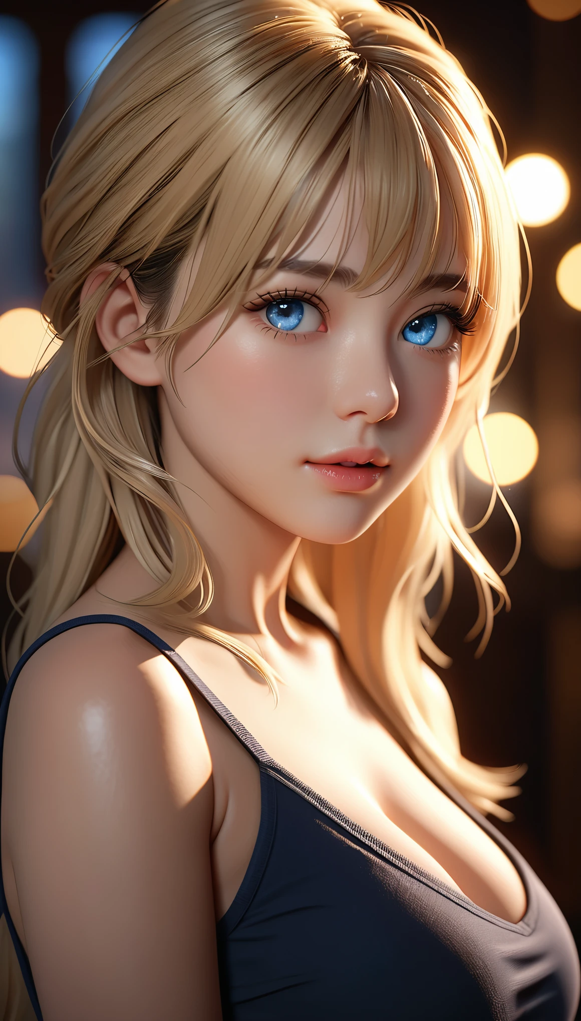 best quality, masterpiece, High resolution, portrait, actual, blue eyes, blond, Large Breasts, 8K resolution, high qualityCG, Beautiful CG, Soft Light, The Tyndall effect, lifelike, two-tone lighting, Side lighting, (HD Skin:1.2), 8K超高清, high quality, Volumetric lighting, confess, photography, 超High resolution, 8K, Bokeh, Shallow depth of field