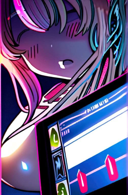 Anime girl in bikini playing video games 