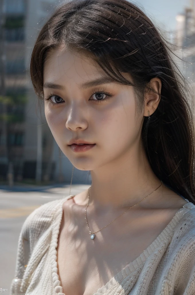 (a close-up of a 21-year-old Korean woman),

(Confident: 0.7), (Elegant attire: 1.0), (Petite stature: 0.8), (Beautiful doe eyes: 1.2), (Soft, small lips: 0.9), (Stylish outfit: 1.1), (Pastel colors: 0.8), (Hint of sexiness: 0.6). (Mischievous smile: 0.5), (Lively campus background: 0.7), (Secret Journal in hand: 0.6), (Determined expression: 0.9). (Vulnerable look: 0.3), (Subtle emotional depth: 0.3), (dlwlrma: 0.5), (Cinematic realism: 1.3), (Nikon D850 camera: 1.0), (Film stock photograph: 0.9), (Saturated colors: 1.1). (Hyper-realistic lighting: 1.2).