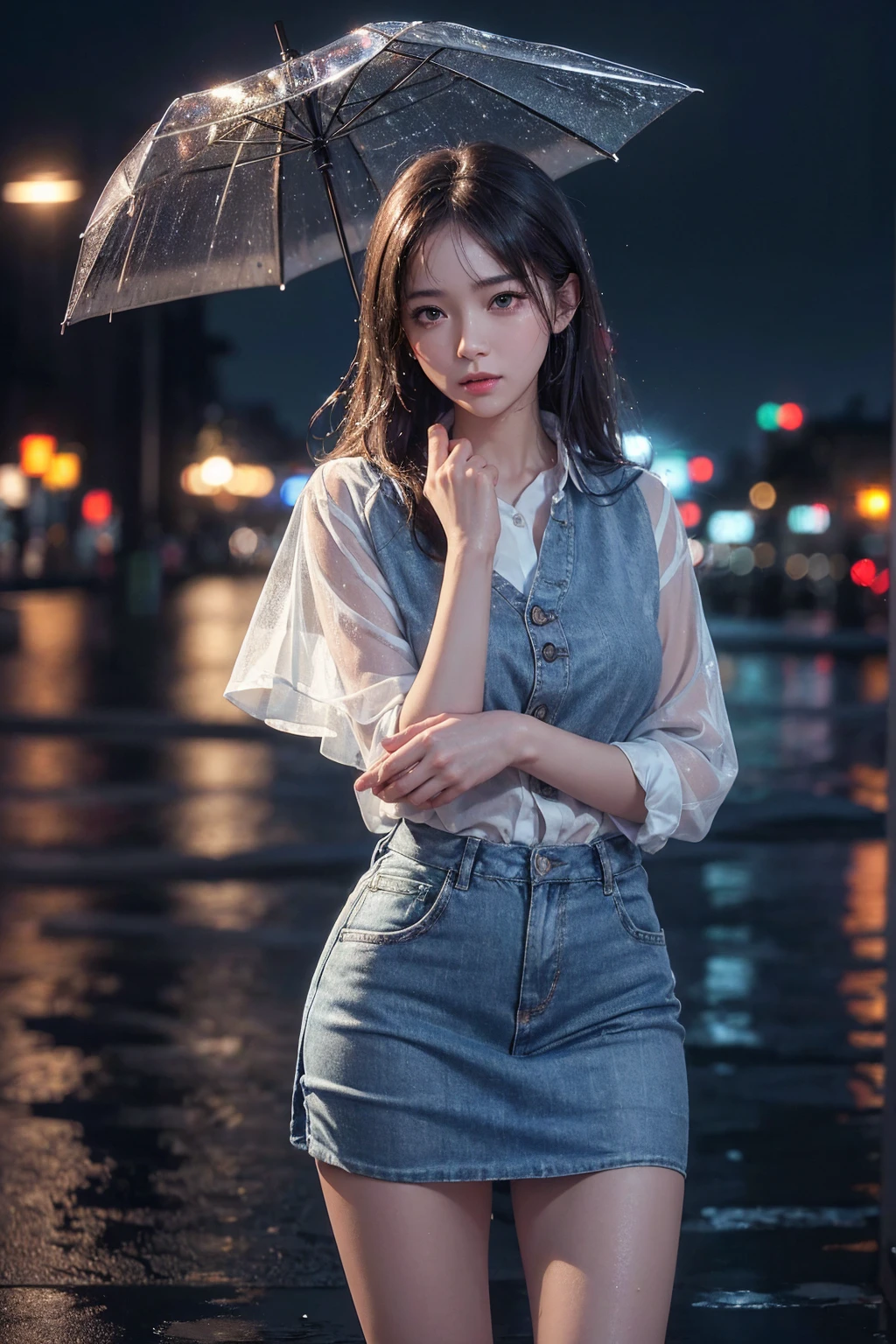 mix4,(8k, RAW photo, best quality, master:1.2), (realistic, photo-realistic:1.37),1girl,cute,cityscape,night,rain,wet,professional lighting,photon mapping,radiosity,physically-based rendering ,