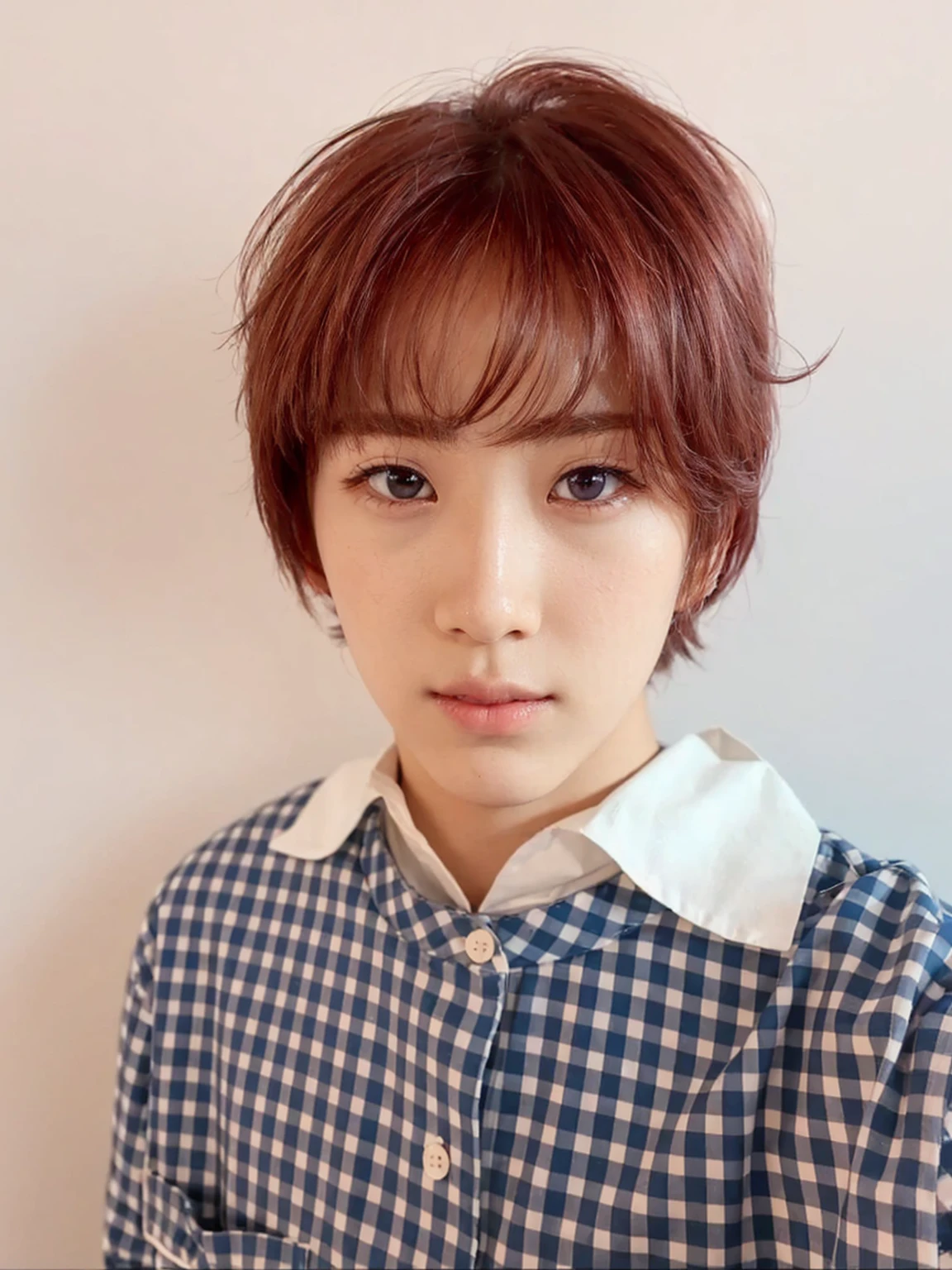 big, marked eyes, visible eyelids, bag with marked eyes, red and delicate lips, haku p1harmony