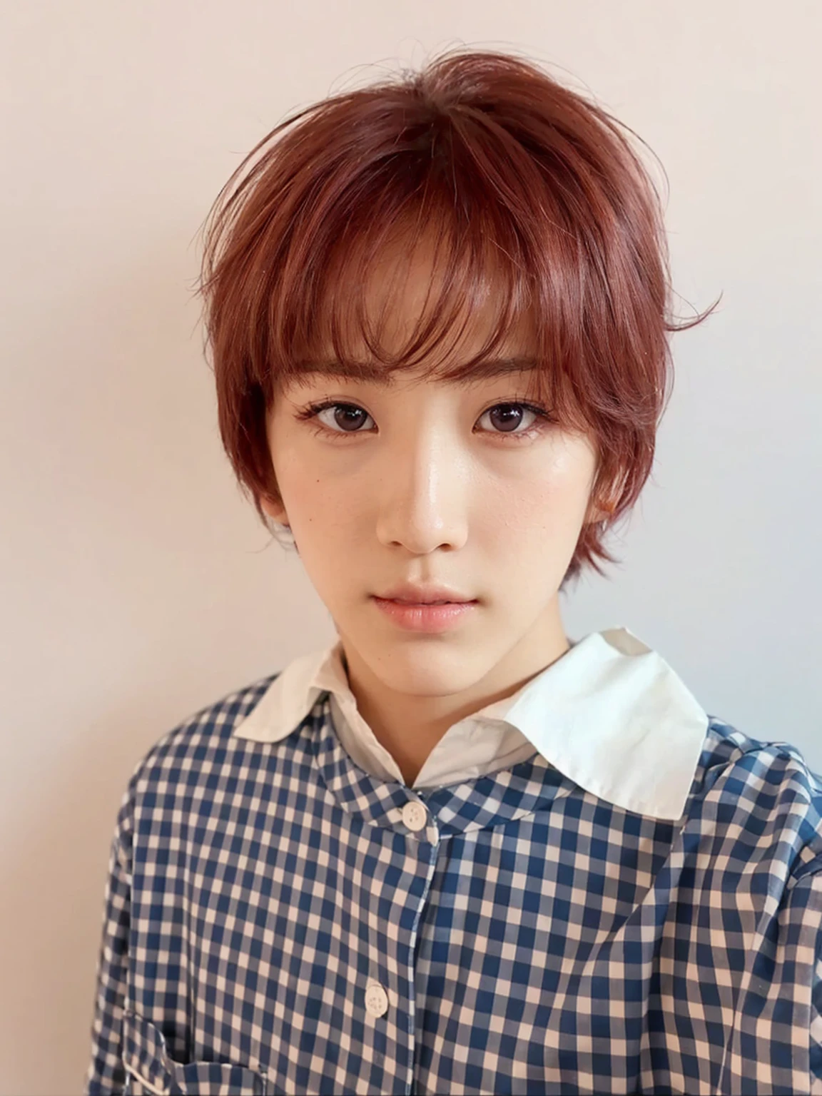 big, marked eyes, visible eyelids, bag with marked eyes, red and delicate lips, haku shota p1harmony