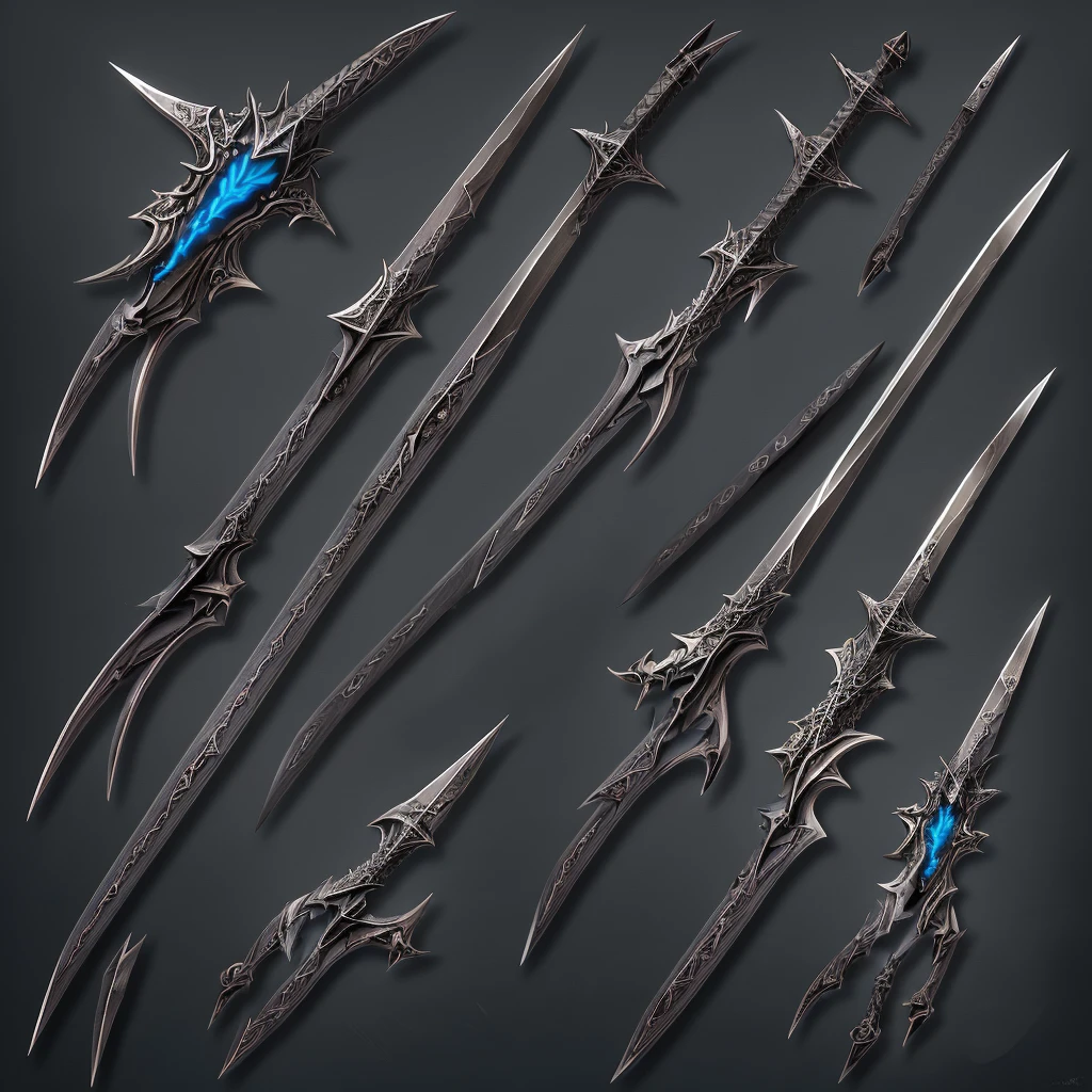fantasysword sword of ice magic, (realistic styled by karol bak : 1.4). complex ornate background, sharp focus, masterpiece, (RAW photo, fashion: 1.3), intricate and detailed. a colossal pair of scissors, much larger than any common scissors, with razor-sharp scarlet red blades that seem to almost pulse with a sinister energy. The edges of the blades are adorned with intricate black detailing, like tribal patterns or ancient runes, which give the weapon an even more threatening appearance.The handle of the scissors is made of a material as black as night., maybe a dark metal or a magical wood, and is carved with shadowy figures and ornamentation reminiscent of gargoyles or mystical creatures. The handle design is ergonomic, allowing the user to handle it with surprising ease despite its imposing size.Aura:The scissors emanate a dark and intimidating aura. A dark, turbulent mist seems to envelop the blades, occasionally releasing sparks of dark energy.