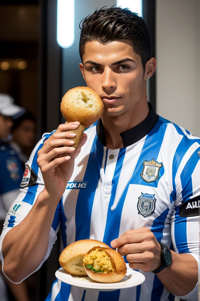 Neymar giving ice cream to Cristiano Ronaldo without showing his belly