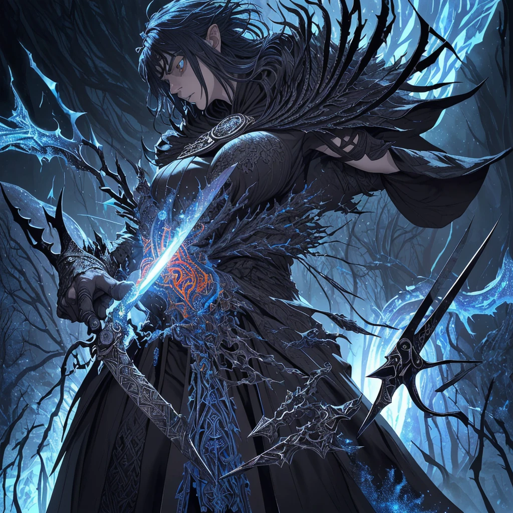 fantasysword sword of ice magic, (realistic styled by karol bak : 1.4). complex ornate background, sharp focus, masterpiece, (RAW photo, fashion: 1.3), intricate and detailed. a colossal pair of scissors, much larger than any common scissors, with razor-sharp scarlet red blades that seem to almost pulse with a sinister energy. The edges of the blades are adorned with intricate black detailing, like tribal patterns or ancient runes, which give the weapon an even more threatening appearance.The handle of the scissors is made of a material as black as night., maybe a dark metal or a magical wood, and is carved with shadowy figures and ornamentation reminiscent of gargoyles or mystical creatures. The handle design is ergonomic, allowing the user to handle it with surprising ease despite its imposing size.Aura:The scissors emanate a dark and intimidating aura. A dark, turbulent mist seems to envelop the blades, occasionally releasing sparks of dark energy.