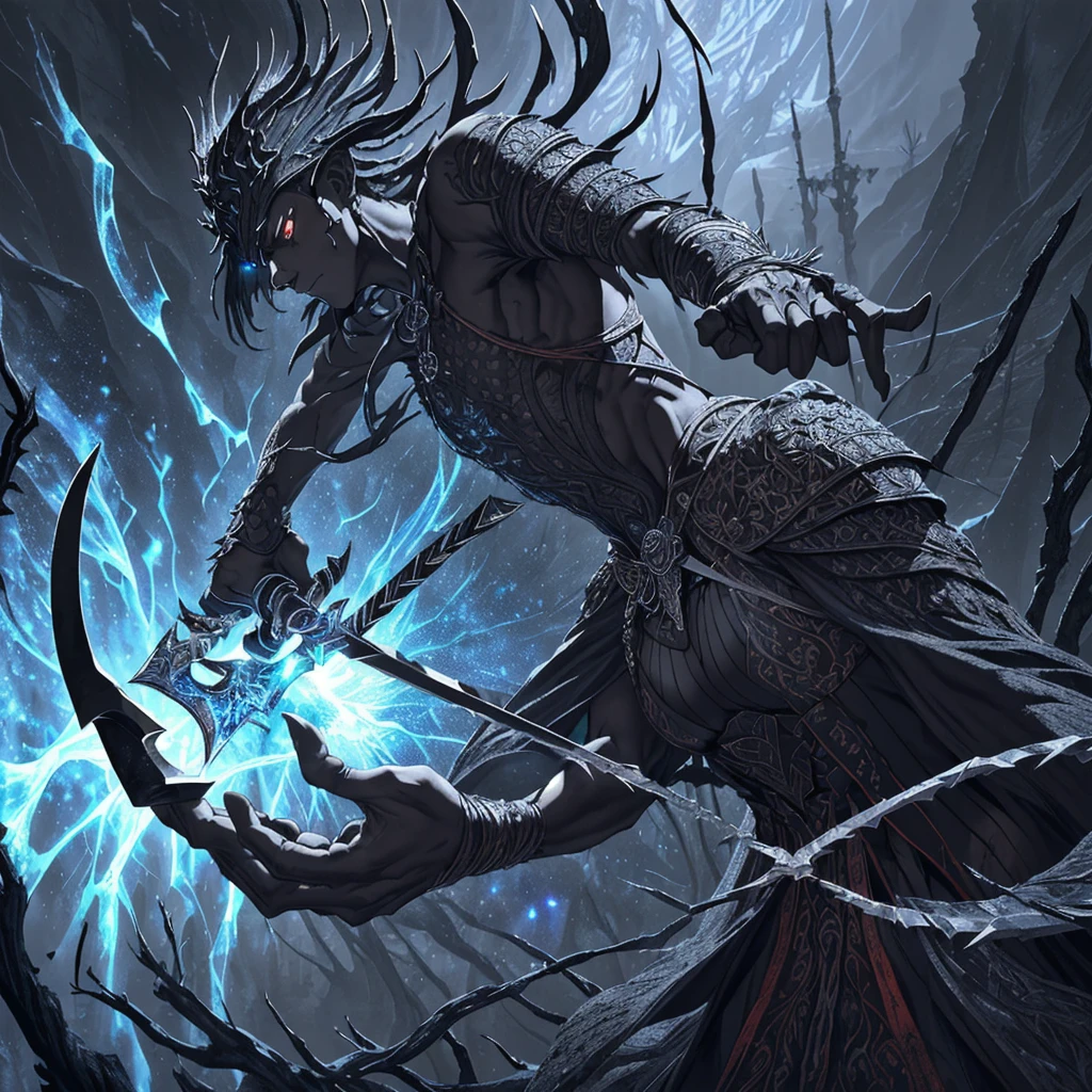 fantasysword sword of ice magic, (realistic styled by karol bak : 1.4). complex ornate background, sharp focus, masterpiece, (RAW photo, fashion: 1.3), intricate and detailed. a colossal pair of scissors, much larger than any common scissors, with razor-sharp scarlet red blades that seem to almost pulse with a sinister energy. The edges of the blades are adorned with intricate black detailing, like tribal patterns or ancient runes, which give the weapon an even more threatening appearance.The handle of the scissors is made of a material as black as night., maybe a dark metal or a magical wood, and is carved with shadowy figures and ornamentation reminiscent of gargoyles or mystical creatures. The handle design is ergonomic, allowing the user to handle it with surprising ease despite its imposing size.Aura:The scissors emanate a dark and intimidating aura. A dark, turbulent mist seems to envelop the blades, occasionally releasing sparks of dark energy.