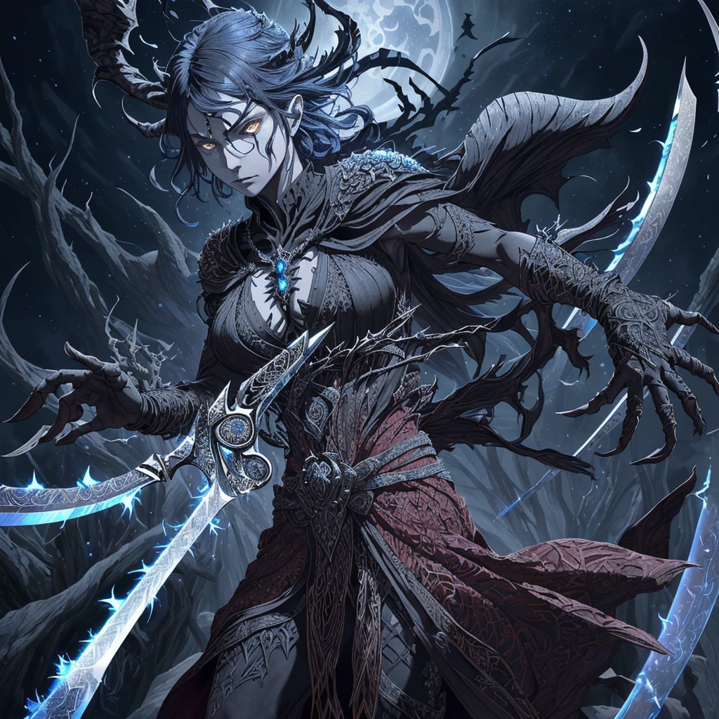fantasysword sword of ice magic, (realistic styled by karol bak : 1.4). complex ornate background, sharp focus, masterpiece, (RAW photo, fashion: 1.3), intricate and detailed. a colossal pair of scissors, much larger than any common scissors, with razor-sharp scarlet red blades that seem to almost pulse with a sinister energy. The edges of the blades are adorned with intricate black detailing, like tribal patterns or ancient runes, which give the weapon an even more threatening appearance.The handle of the scissors is made of a material as black as night., maybe a dark metal or a magical wood, and is carved with shadowy figures and ornamentation reminiscent of gargoyles or mystical creatures. The handle design is ergonomic, allowing the user to handle it with surprising ease despite its imposing size.Aura:The scissors emanate a dark and intimidating aura. A dark, turbulent mist seems to envelop the blades, occasionally releasing sparks of dark energy.