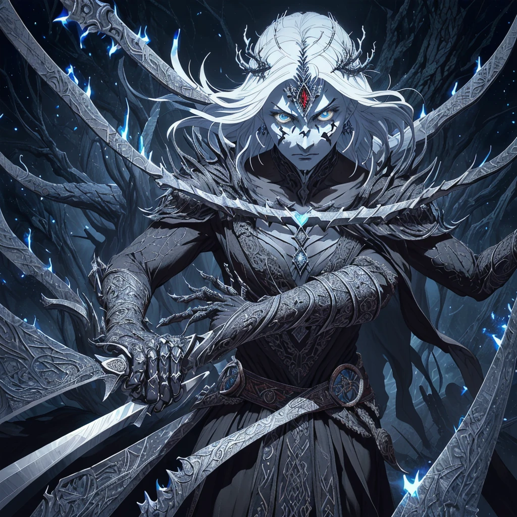 fantasysword sword of ice magic, (realistic styled by karol bak : 1.4). complex ornate background, sharp focus, masterpiece, (RAW photo, fashion: 1.3), intricate and detailed. a colossal pair of scissors, much larger than any common scissors, with razor-sharp scarlet red blades that seem to almost pulse with a sinister energy. The edges of the blades are adorned with intricate black detailing, like tribal patterns or ancient runes, which give the weapon an even more threatening appearance.The handle of the scissors is made of a material as black as night., maybe a dark metal or a magical wood, and is carved with shadowy figures and ornamentation reminiscent of gargoyles or mystical creatures. The handle design is ergonomic, allowing the user to handle it with surprising ease despite its imposing size.Aura:The scissors emanate a dark and intimidating aura. A dark, turbulent mist seems to envelop the blades, occasionally releasing sparks of dark energy.